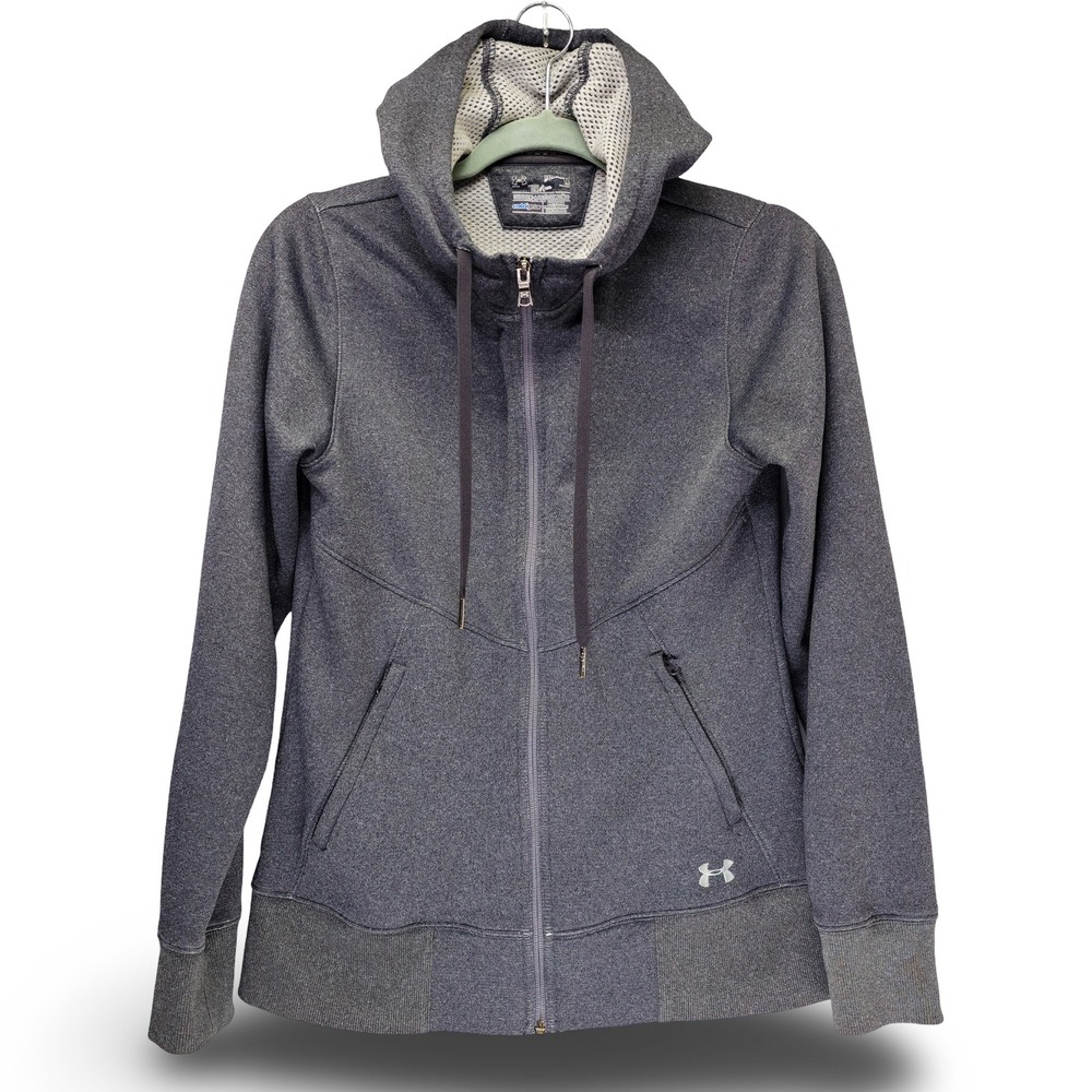 Under Armour ColdGear Hoodie Women Size M Gray Full Zip Excellent